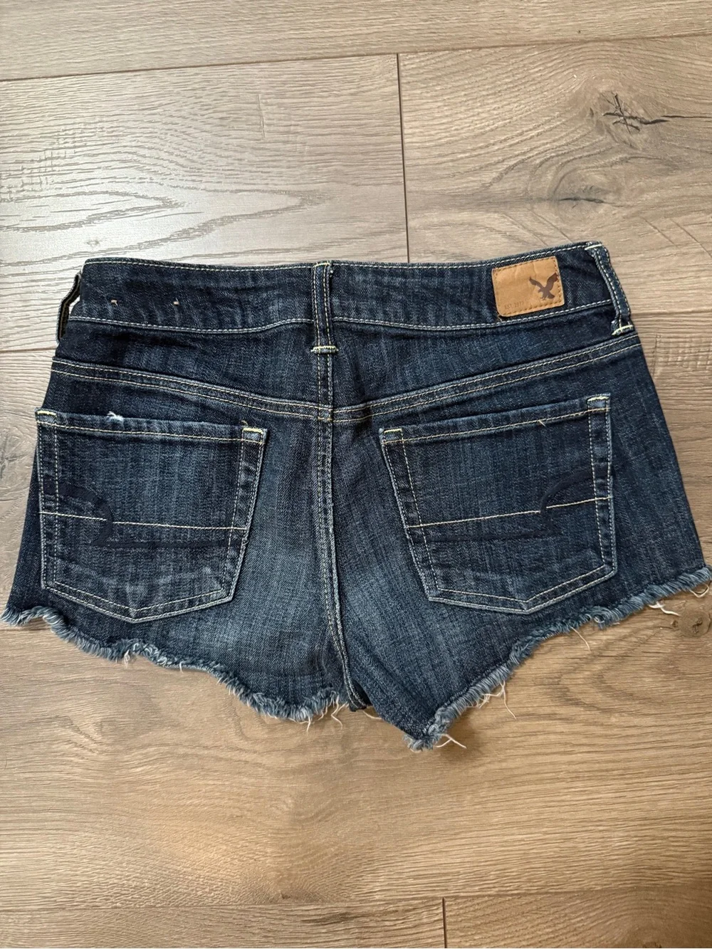 American Eagle Outfitters Dark Indigo Frayed Hem Denim Shorts